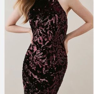 Karen Miller Sequinned Halter Woven Dress.